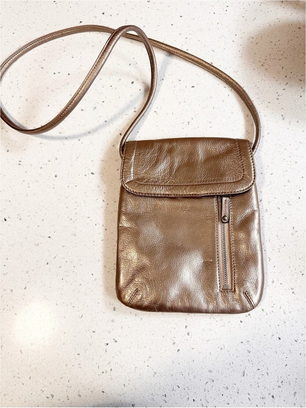 Tignanello Silver Metallic Leather Crossbody Bag Small Flap Zip Pocket Messenger